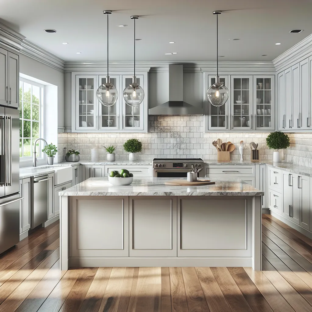 Realistic stock image of modern kitchen renovation.