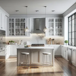 Realistic stock image of modern kitchen renovation.